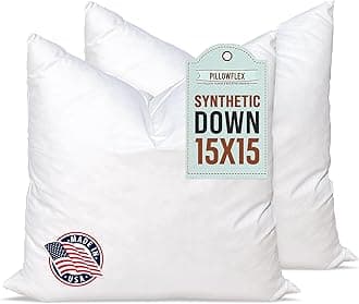 Pillowflex Set Of 2 Synthetic Down Alternative Fibre Pillow Inserts For Shams (15 Inch By 15 Inch) 38cm x 38cm