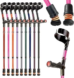 Flexyfoot Shock Absorbing Comfy Grip Double Adjustable Crutch - Improves Safety, Improves Grip, Reduces Shocks & Jarring – Right Handed - Pink