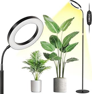 LBW Grow Light with Stand for Indoor Plants, 8" Halo Full Spectrum Grow Light, Adjustable Height up to 68", Auto Cycle Timer (4/8/12H), 6-Level Dimmable, Plant Light for Indoor Growing