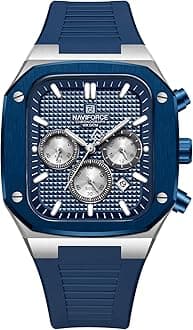NAVIFORCE Mens Square Watches,Chronograph Analog Calendar Wrist Watch,Quartz Waterproof Watches for Men,Silicone Band