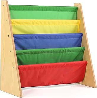 Humble Crew Kid's Wood 4-Pocket Bookrack, Natural and Multicolor, Toddler, WO593
