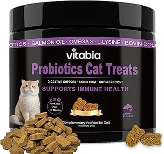 Probiotics for Cats with Lysine, Omega 3 Fish Oil & Vitamins | Cat Treats for Itchy Skin, Allergies and Flea Treatment | Digestive Health & Immune Support | Cat Food Supplements (120 Count)