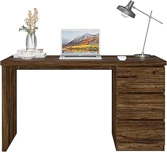 furtble Desk with Drawers, 53'' W Home Office Computer Desk Gaming Table, Modern Vanity Desk with Storage, Wood Writing Workstation for Bedroom, Living Room, Classic Oak
