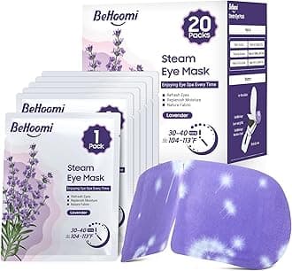 BeHoomi 20Packs Steam Eye Mask, Heated Eye Mask Warm Compress for Eyes, Disposable Self Heating Steam Mask for Home, Sleep, Spa, Travel Essentials & Relaxation Gifts, Valentine's Day Gifts (Lavender)