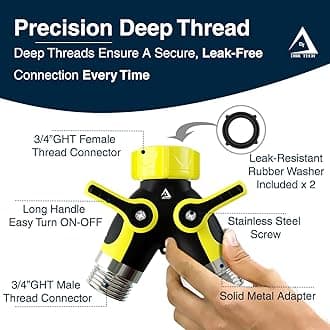 DBR Tech® Hose Splitter 2 Way, Heavy Duty Metal Connector, Two Way Garden Hose Splitter, High Flow Spigot Faucet Bib Adapter, Solid Double Y Shut Off Valve for Outdoor Gardening Hoses, Yellow