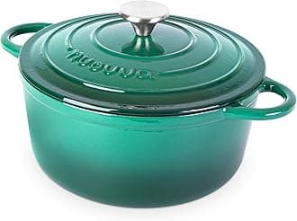 – Nuovva Enamelled Cast Iron Dutch Oven Pot with Lid – 5 Quart Casserole Dish – Ceramic Dutch Oven for Bread Baking, Roasting, Braising & Stews – Oven Safe up to 500°F – 24cm Dark Green