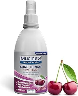 Instasoothe Sore Throat Spray for Oral Pain Relief, Throat Numbing Spray with Benzocaine & Menthol Starts to Work on Contact, Cherry Flavor, 3.8 Fl Oz