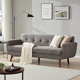 77.2" W Linen Sofa Couch, Mid Century Modern Decor Loveseat Couches for Living Room, Button Tufted Upholstered Small Couch for Bedroom, Solid, and Easy to Install Love Seats Furniture, Grey