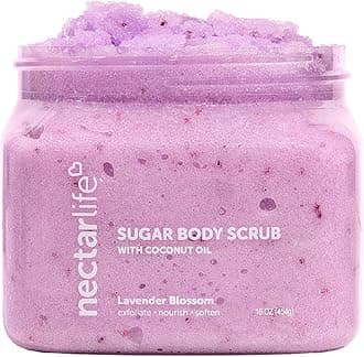 Nectar Life Exfoliating Sugar Scrub, Moisturizing Body Scrub with Coconut Oil & Shea Butter, Pre Shave Exfoliator (16 Ounce, Lavender)