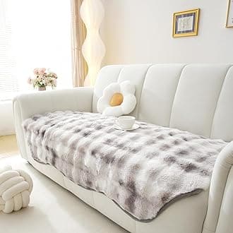 MERRYLIFE Tie Dye Thick Plush Faux Rabbit Fur Sofa Slipcovers 1-Piece Non-Slip Warm Soft Cozy Couch Covers Sofa Cushion Furniture Protector(Tie Dye Grey, Sofa Cushion 90 * 210cm)