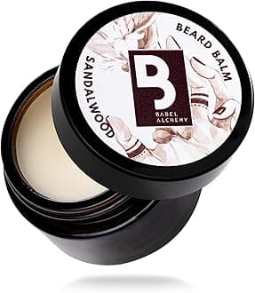 Babel Alchemy Beard Balm and Conditioner - All Natural Organic Grooming Beeswax Balm for Leave-In Conditioning, Styling, Softening, and Promoting Growth (Sandalwood)