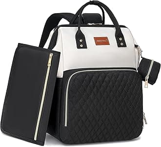 Baby Diaper Bag Backpack with Changing Pad, Pacifier Case, for Boy Girl Toddler - Large, Stylish, Waterproof Travel Quilted Diaper Bag for Mom - Black/White