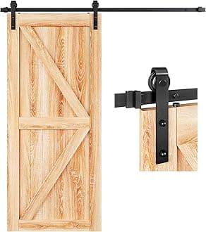EaseLife 6 FT Heavy Duty Sliding Barn Door Hardware Track Kit,Basic J Pulley,Slide Smoothly Quietly,Easy Install (6FT Track Kit for 30"~36" Wide Single Door)