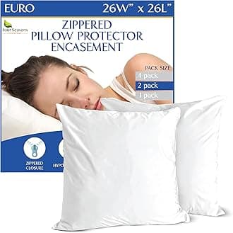 Euro Size Pillow Protectors (Set of 2) - European Square 26x26 Pillow Covers Waterproof Hypoallergenic Dust Proof Zippered Encasement