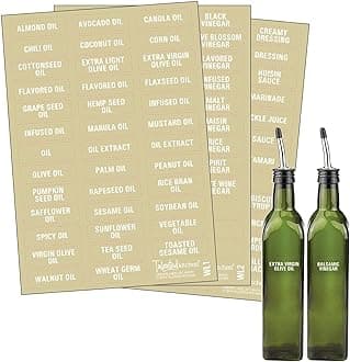 Talented Kitchen 114-Piece Oil & Vinegar Label System - Kitchen Glass Bottle Labels - Clear PVC White Font 1.5 x 0.5 in - 102 Preprinted & 12 Blank Stickers - Oil Dispenser Stickers
