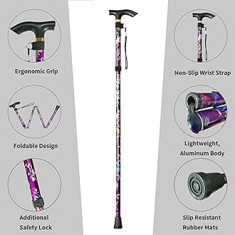 5-Level Foldable Walking Canes, Cane for Women and Men - Floral,Foldable,Lightweight,Adjustable,Portable Hand Walking Stick-Canes for Seniors & Adults,Comfortable T Handles Walking Stick