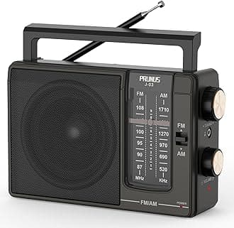 PRUNUS J03 AM FM Radio Portable Plug in Wall or AA Battery Operated for Home/Outdoor, Large Speaker Excellent Sound, Excellent Reception 19.5 ant,Large Tuning Knobs,Gifts for Seniors,No,Internet Radio