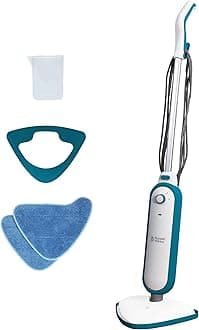 Upright Steam Mop, 1.4kW Power, 380ml Water Tank, 30-Second Heat-up, 15-Minute Run-Time, Sealed Hard Floors, Tiles, Vinyl Flooring, Carpets, Rugs in White & Aqua, RHSM1001-G