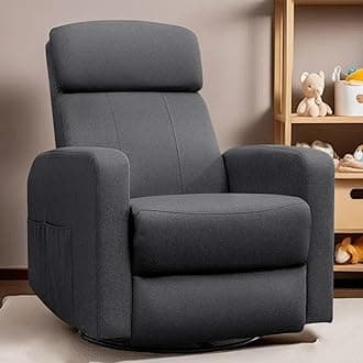 Power Swivel Recliner Chairs for Adults, Electric Glider Rocking Chair Nursery, Glider Recliner Nursery Chair with Classified Side Pocket, Nursery Rocking Chairs with USB and Type-C Ports
