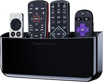 Hole-Free Remote Holder – Eliminates Need to Drill Holes in Your Wall (Premium Black Holder for 3 or 4 Remotes)