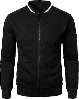 Men's Lightweight Jackets Full Zip Casual Loose Fit Jackets for Men Waffle Bomber Jacket Varsity Coat with Pockets
