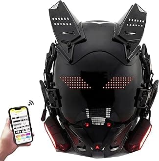 Cyberpunk LED Mask with Bluetooth App Control – Futuristic Cosplay Mask for Adult, Programmable RGB Light Mask for Party Rave Music Festival, Cyber Gothic Helmet Style Techwear Accessory (Black)