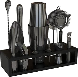 Highball & Chaser 13-Piece Gunmetal Black Stainless Steel Boston Cocktail Shaker Bar Tool Set with Mixology Bartender Kit Accessories
