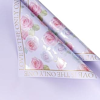 RUSPEPA 20 Sheets Flower Wrapping Paper, Rose Waterproof Floral Bouquet Wrapping Paper, Florist Supplies Packaging for Birthday, Wedding and DIY Crafts, Purple