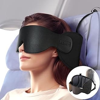 Travel Pillows for Airplanes, 360° Head Support for Long Flight, Soft Airplane Pillow with 3D Eye Mask for Sleeping, Stop Bobblehead, Airplane Headrest Gadgets, Light Black