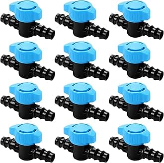 12 Pack Drip Irrigation 1/2 Inch Barbed Shut Off Valve, Drip Line 1/2" In-Line Ball Valve Parts for 1/2 Inch 16mm Drip Irrigation Tubing (.570-.620" ID) for Drip Sprinkler Systems
