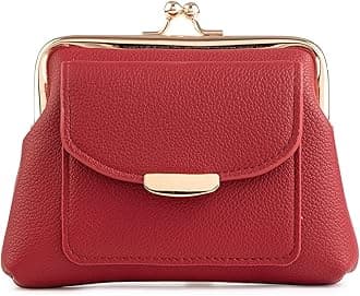 Coin Purse With Credit Card Slot, Kiss Lock Coin Purse for Women, Large Capacity Coin Pouch, Change Purse Cute Car Coin Holder for Women (2-Red)