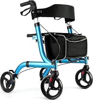 Rollator Walkers for Seniors- Rollator Walker with Seat 8" Wheels- Easy Folding Senior Walker with Backrest- Lightweight Mobility Walking Aid for Adult Elderly, Aluminum Frame, Blue