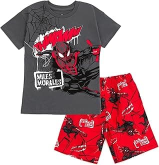 Marvel Spider-Man Miles Morales Little Boys T-Shirt and French Terry Shorts Outfit Set Graffiti Gray/Red 6
