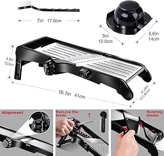 Masthome Mandoline Food Slicer, Adjustable Stainless Steel Vegetable Slicer for Cheese, Zucchini, Carrots, Fruits, Vegetable Chopper with Cleaning Brush and Gloves
