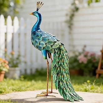 chisheen Outdoor Solar Peacock Decor Garden Statue Metal Yard Art Decoration Outdoor Sculptures for Backyard,Patio,Lawn,Wedding, for Women