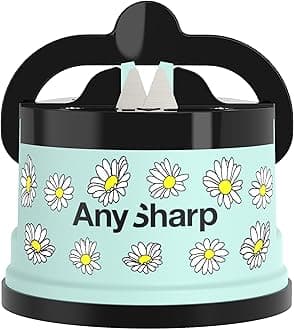 AnySharp Knife Sharpener, Hands-Free Safety, PowerGrip Suction, Safely Sharpens All Kitchen Knives, Ideal for Hardened Steel & Serrated, World's Best, Compact, One Size, Daisies Design