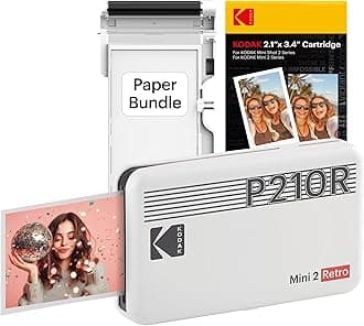 Kodak Mini 2 Retro 4PASS Portable Photo Colour Printer (2.1x3.4 inches) + 68 Sheets Bundle, White