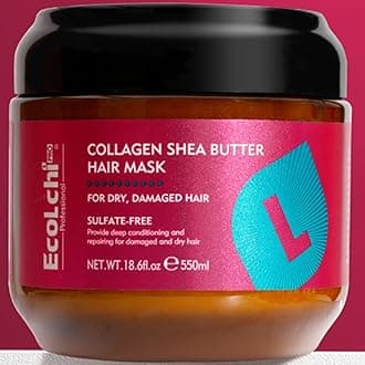 Ecolchi Collagen Hair Mask Deep Repair Conditioning Collagen Shea Butter Hair Treatment for Dry and Damaged Hair All Hair Types 18.6 oz 550ml