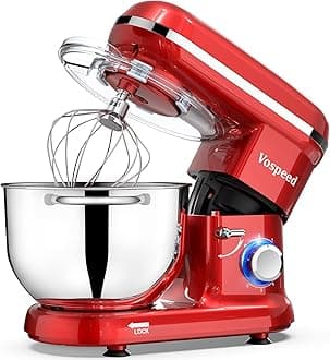 – Stand Mixer, Vospeed Food Mixer Dough Blender, 6.2L Electric Cake Mixer with Bowl, Beater, Hook, Whisk, Egg Separator & Silicone Spatula, Dishwasher Safe (Red)