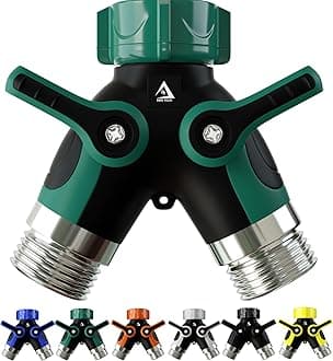DBR Tech® Hose Splitter 2 Way, Heavy Duty Metal Connector, Two Way Garden Hose Splitter, High Flow Spigot Faucet Bib Adapter, Solid Double Y Shut Off Valve for Outdoor Gardening Hoses, Green