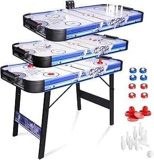Air Hockey Table Foldable HLC Upgrade 4ft Multi Powered Hockey Game Table with Air Hockey, Shuffleboard,Bowling, 48 inch Indoor Electric Hockey Table Powerful 12V Motor for Adults and Kids