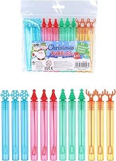 HENBRANDT6 x Mini Christmas Bubble Tubes with Wand (Pack of 12) Children’s 4ml Party Bubbles with Xmas Toppers Stocking Fillers Loot Bag Fillers Party Bags Outdoor Games for Boys and Girls