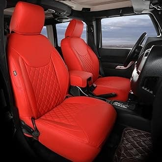 GIANT PANDA Jeep Wrangler 4 Door JK 2013-2017 Full Set Car Seat Covers for Sahara Sport Rubicon Unlimited Willys Wheeler Altitude, Customized Faux Leather - (Red)