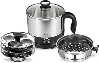 Pigeon By Stovekraft 1.5 Liters Multipurpose Kessel 3 In 1 Value Pack, Multi Cooker, Idli Stand With 3 Plates, Steamer With Stainless Steel Stand (Black & Silver), 600 Watts