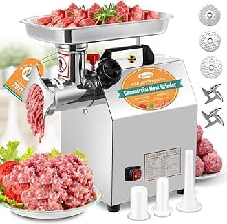Newhai 1.3HP Commercial Meat Grinder Electric Meat Grinding Machine Heavy Duty Industrial Meat Mincer Sausage Stuffer 3/6/8mm Grinding Plates Grinding Chicken Bones for Restaurant 950W 110V US