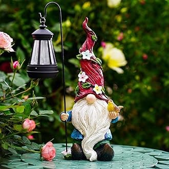 Garden Gnomes Outdoor Statue with Solar Lights,Solar Light Birdie Garden Yard Decorations Outdoor Decorations for Patio Mom Gift