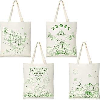 Oudain 4 Pcs Cat Tote Bag for Women Floral Book Space Mushroom Canvas Tote Bag Bulk Cute Aesthetic Library Shoulder Tote Bag