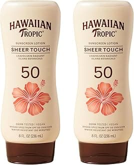 Hawaiian Tropic Sheer Touch Ultra Radiance Lotion Sunscreen SPF 50, 8 Fl Oz Twin Pack, Hawaiian Tropic Sunscreen SPF 50, Sunblock, Oxybenzone Free Sunscreen, Body Sunscreen Pack, 8 Fl Oz each