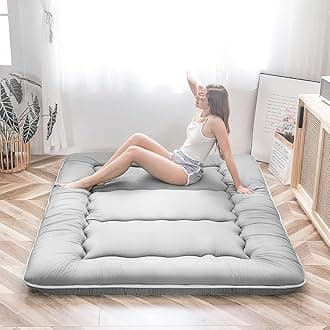 Japanese Floor Mattress, Thicken Daybed Futon Sleeping Pad Foldable Roll Up Mattress Boys Girls Dormitory Floor Lounger Bed Couches and Sofas, Grey, Twin Size
