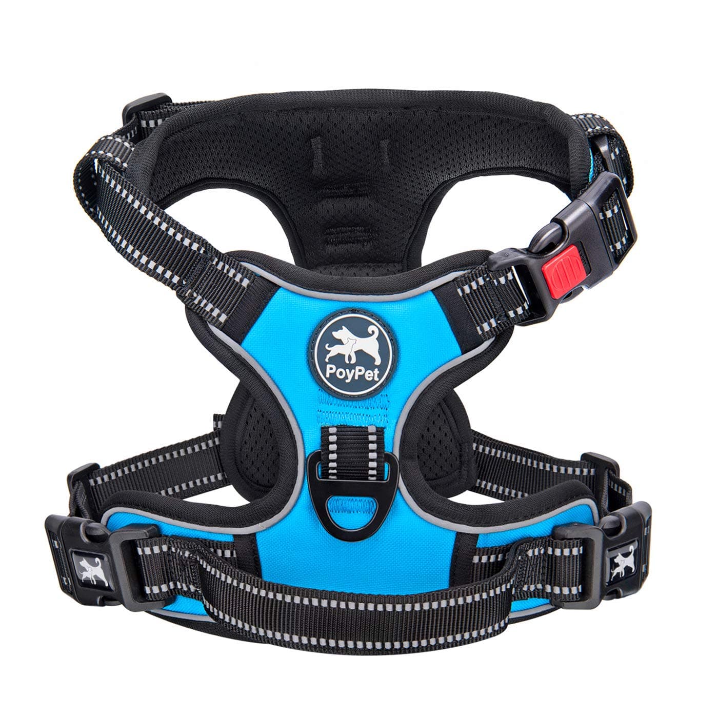 PoyPet No Pull Dog Harness, Reflective Vest Harness with 3 Buckles and Easy Control Handle(Blue,X-Large)